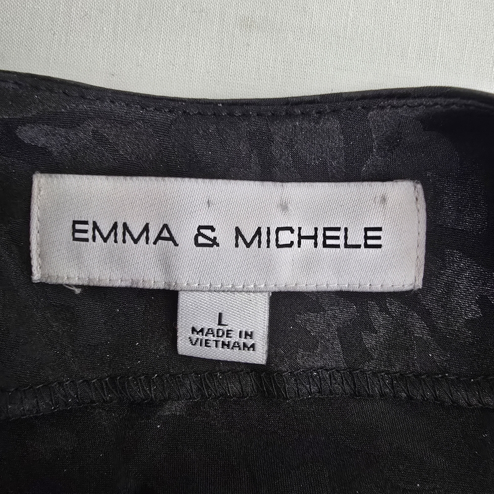 Emma & Michele Black Satin Midi Dress Sz L | Sleeveless Scoop Neck Elegant - Picture 2 of 7